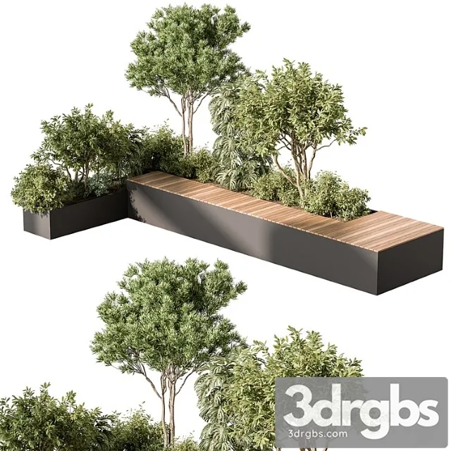 Urban furniture bench with plants 52 3D Model Free