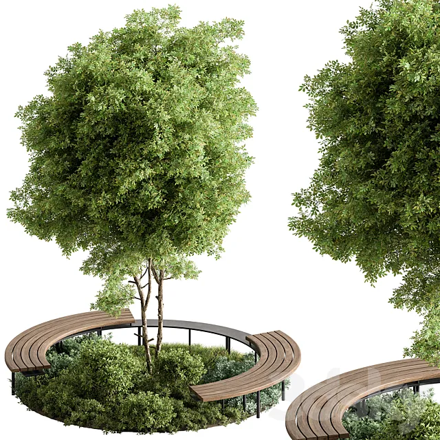 Urban Furniture Bench with Plants 66 3D Model
