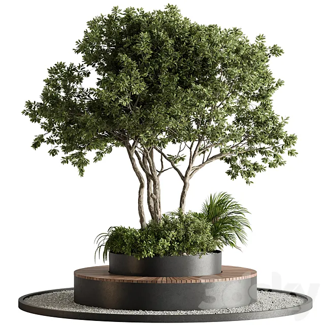 Urban Furniture Bench with Plants 76 3D Model