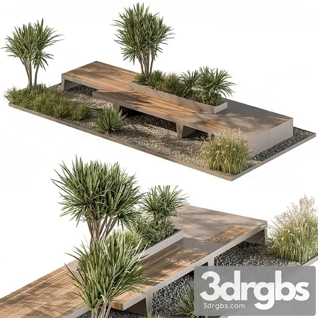 Urban furniture bench with plants set 42 3D Model Free