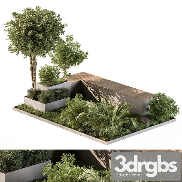 Urban Furniture Bench With Plants Set 43 3D Model Free