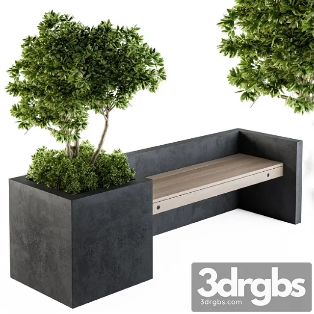 Urban furniture plants with bench 09 3D Model Free