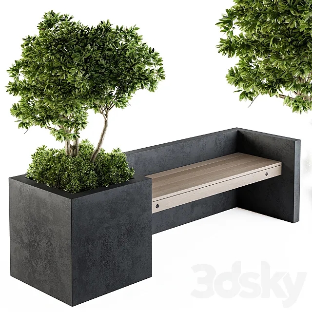 Urban Furniture Plants with bench 09 3D Model