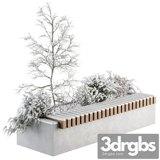Urban Furniture Snowy Bench With Plants Set 32 3D Model Free