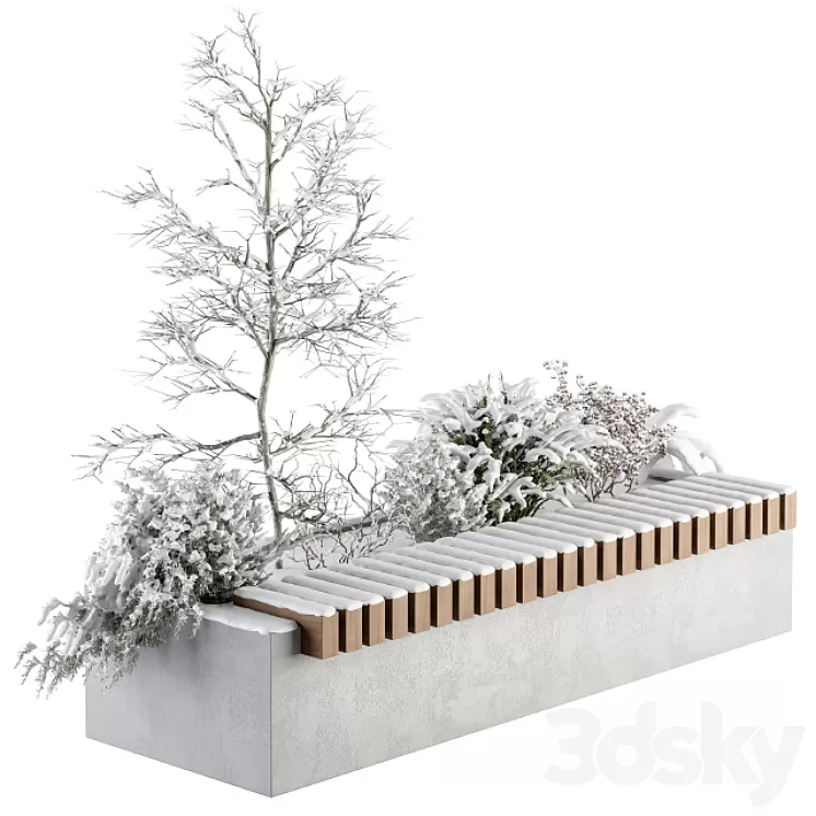 Urban Furniture snowy Bench with Plants- Set 32 3D Model