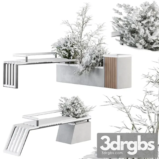 Urban Furniture Snowy Bench With Plants Set 33 3D Model Free