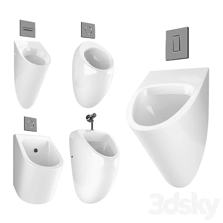 Urinal with flush buttons 2 set 3D Model