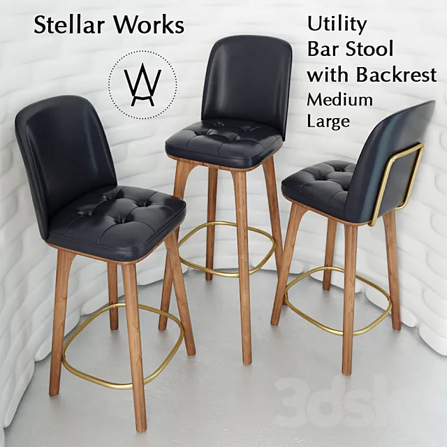 Utility Bar Stool with Backrest 3D Model