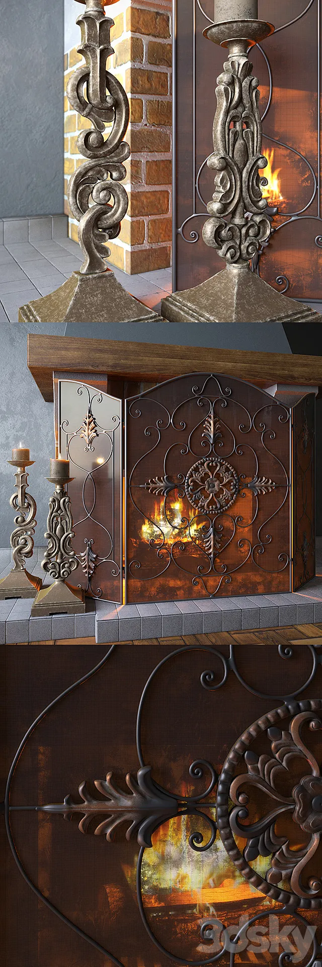 Uttermost _ Egan Fireplace Screen and Gia Candleholders 3DModel