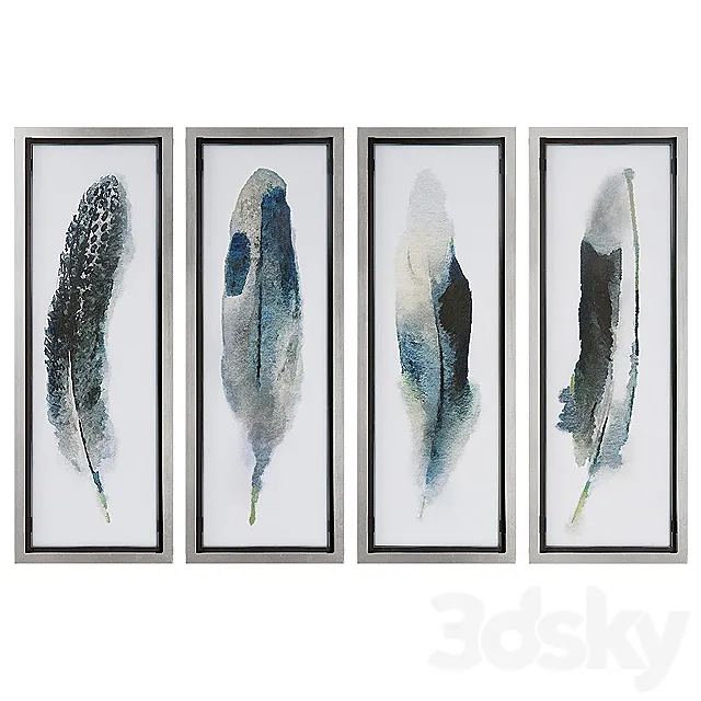 Uttermost Feathered Beauty Wall Art Prints (Set of 4) 3DModel