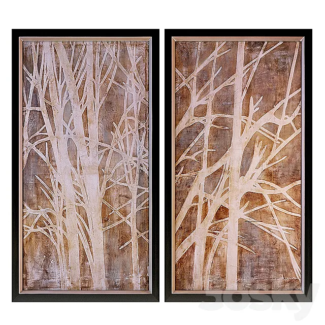 Uttermost Twigs Hand Painted Wall Art (Set of 2) 3D Model