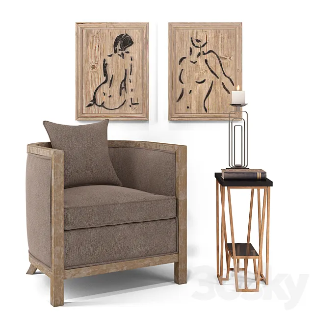 Uttermost_Viaggio Accent Chair Agnes Accent Table Cosme Candleholders S _ 2 Silhouettes S _ 2 3D Model