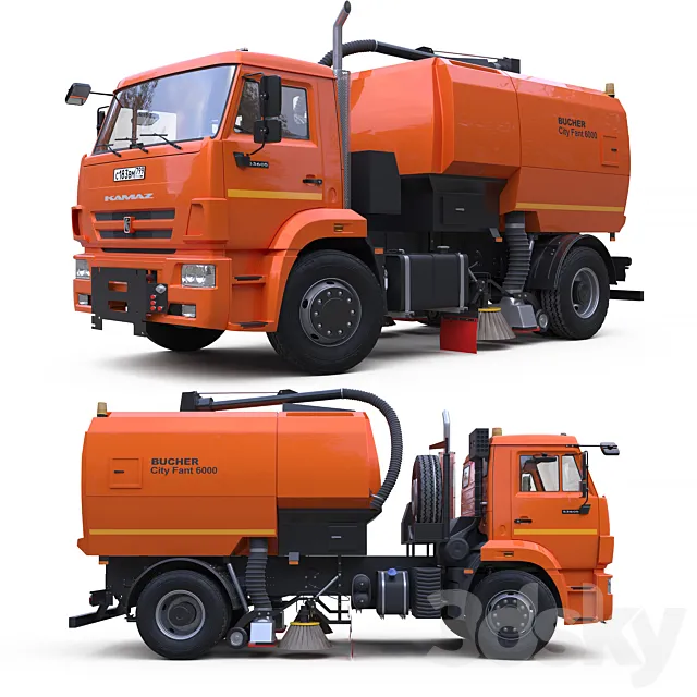 Vacuum Sweeper Bucher City Fant 6000 on Kamaz-53605 Chassis. 3D Model
