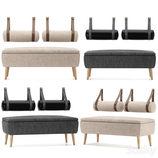 Vaili bench ottoman Soft Light by Divan.ru and decorative pillows 3D Model