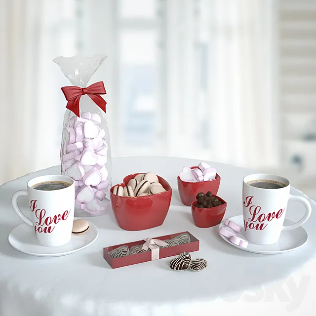 valentine's coffee set 3D Model