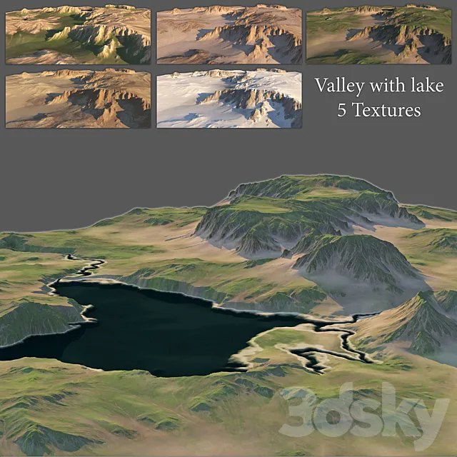 Valley with a lake (5 textures) 3D Model