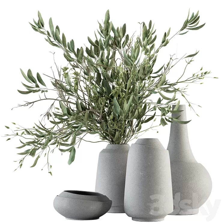 Vase and Plant Decorative Set - Set 81 3D Model