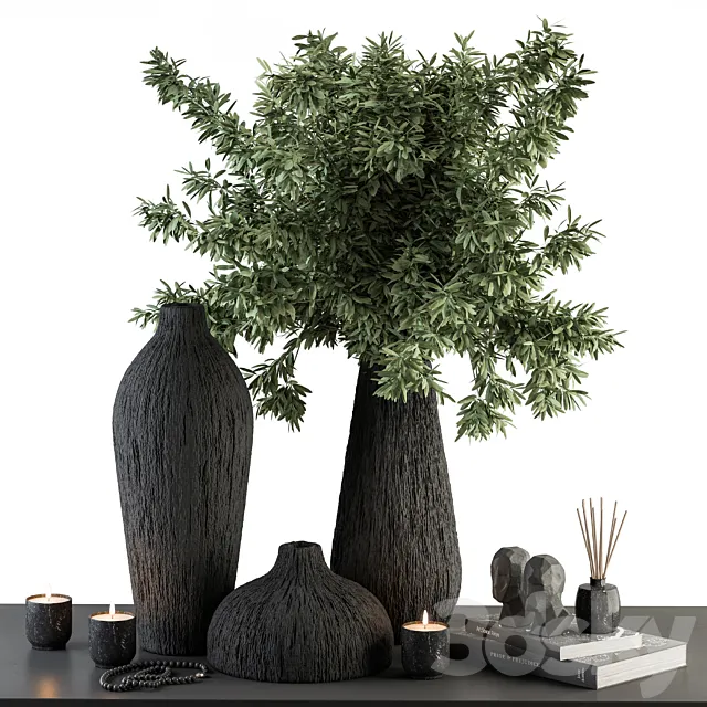 Vase and Plant Green and Black Decorative Set - Set 99 Free Download