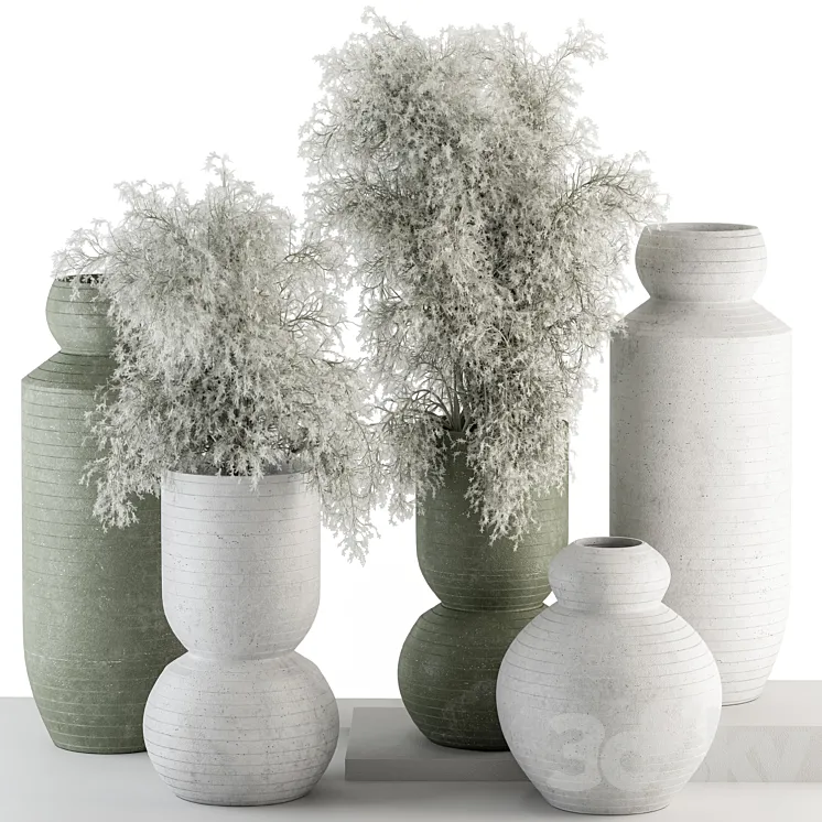Vase and Plant Green and Gray Decorative Set - Set 102 3D Model Free