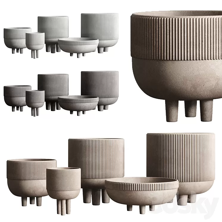 Vase Concrete Indoor Outdoor Set 03 3D Model Free