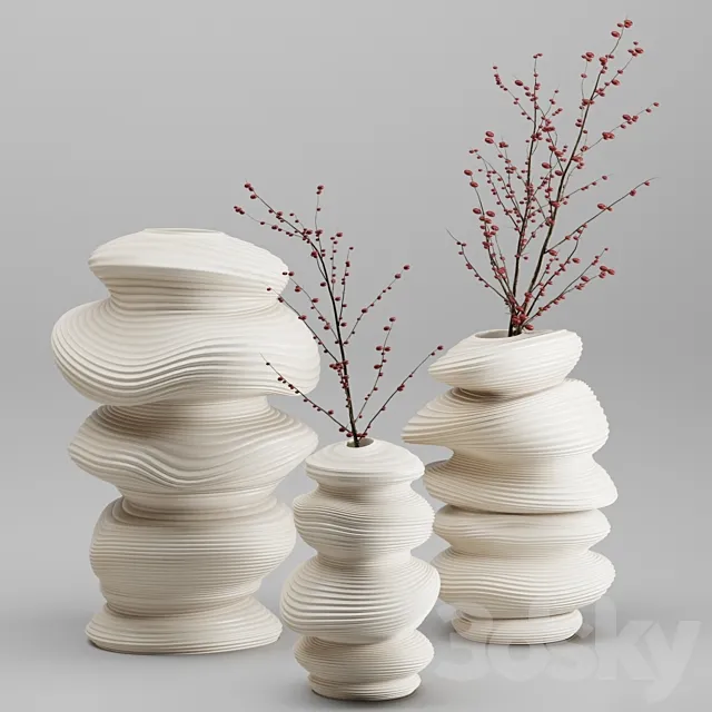 Vase Set 03-Deformed Ceramic Vase 3D Model