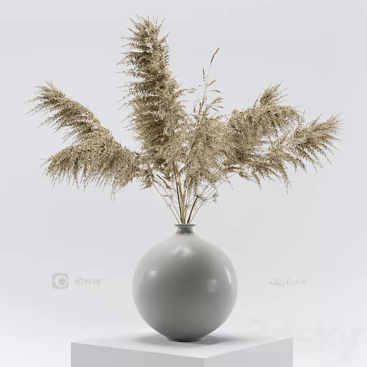 Vase with dried flowers 0001 3D Model