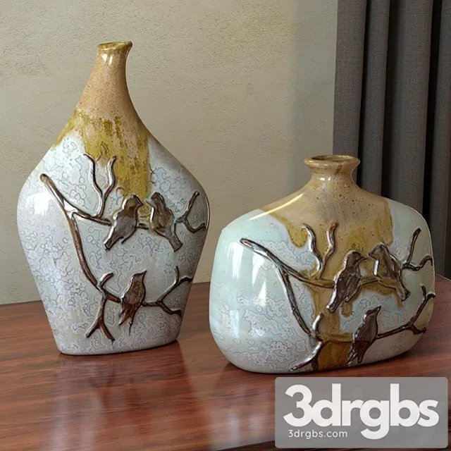 Vase With Real Life Birds 3D Model Free