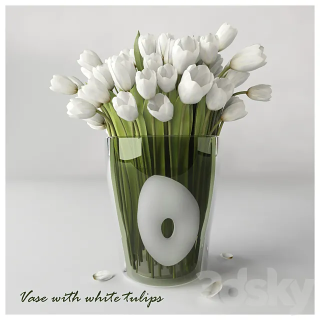 Vase with white tulips 3D Model