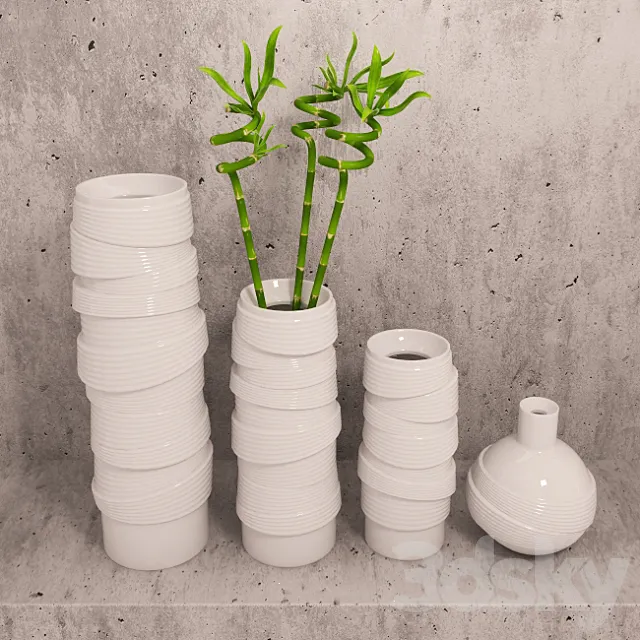 Vases and bamboo set 3D Model