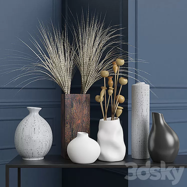 Vases and dried flowers 3D Model