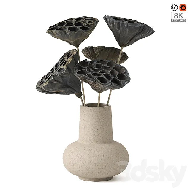 Vases with dried plant 3D Model