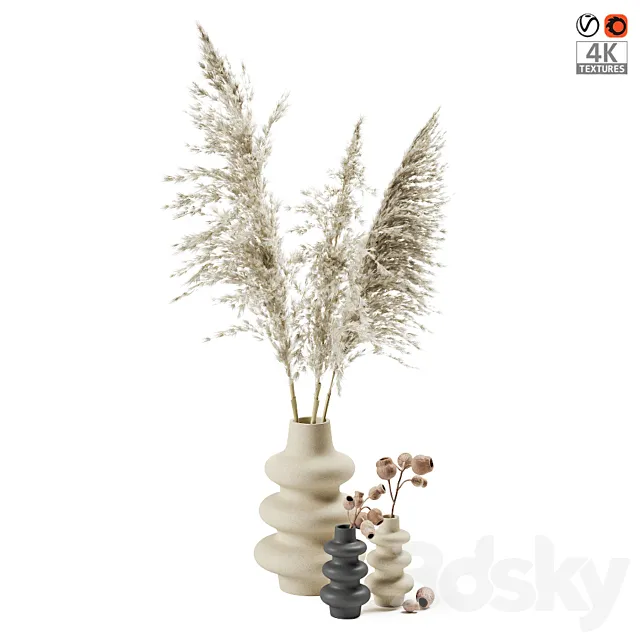 Vases with dried plants 3DModel