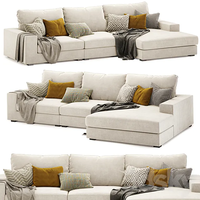 Vedori Upholstered 3-Seaters Quartz Corner Sofa 3D Model