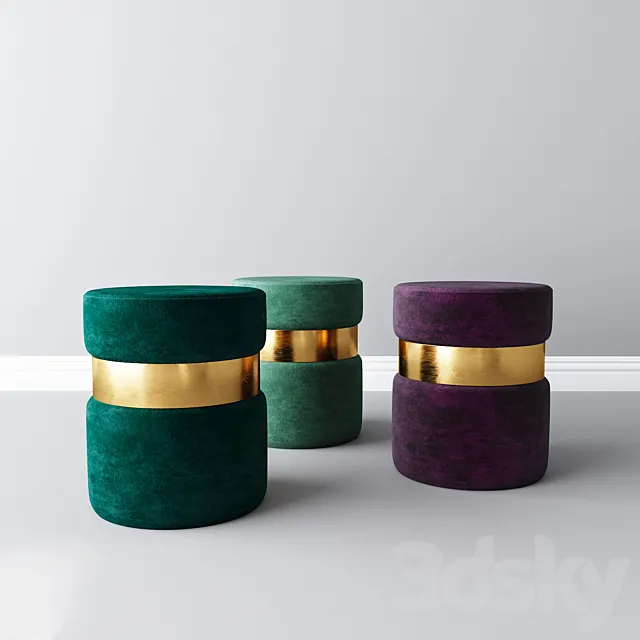 Velor padded stools 3D Model