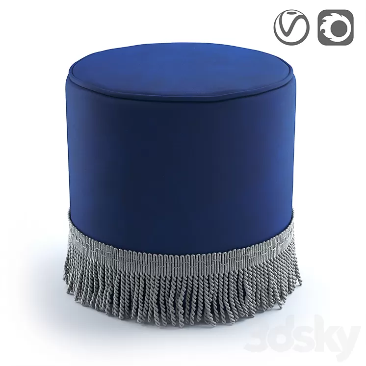 Velor pouf with fringe Ramona