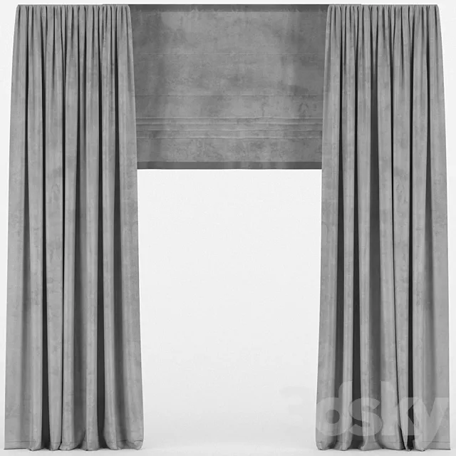 Velvet curtains with roman 3D Model