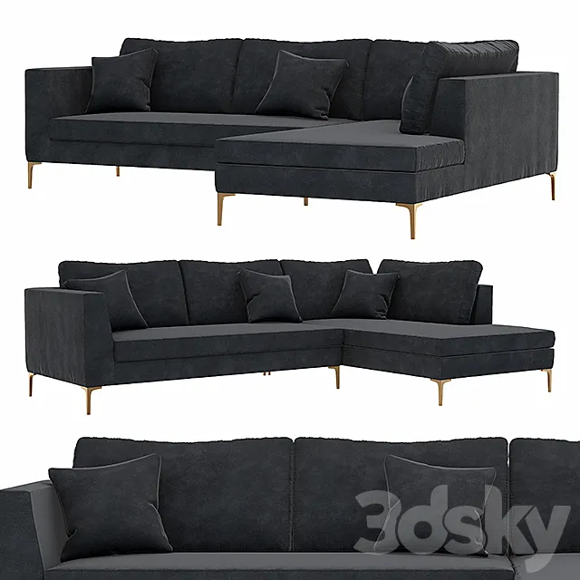 Velvet Edlyn Right Corner Sofa 3D Model