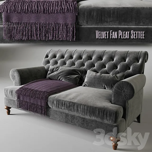 Velvet Fan Pleat Settee | RALF Coffee table 3D Model
