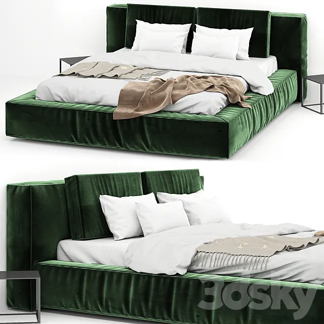 Velvet green bed 3D Model