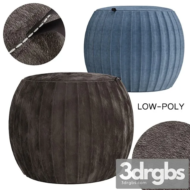Velvet pleated round pouf ottoman 2 3D Model Free