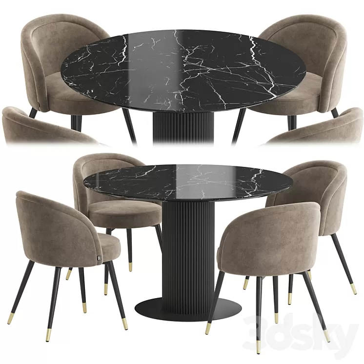 Velvet table Chloe chair TOK Dining set 3D Model Free