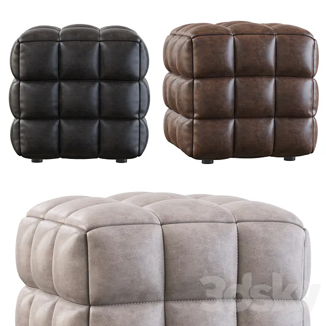 VELVET TUFTED CUBE FOOTSTOOL OTTOMAN 3D Model