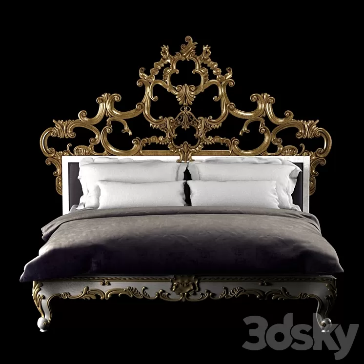 Venetian king gold decorated bed 3D Model