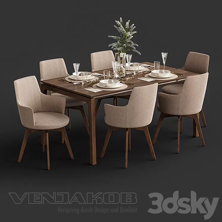 Venjakob Alexia Chair with Dining Table ET388 3D Model