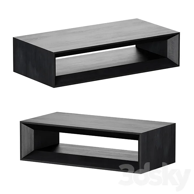Vernon Large Rectangular Ebonized Pine Wood Coffee Table with Shelf Crate and Barrel 3D Model