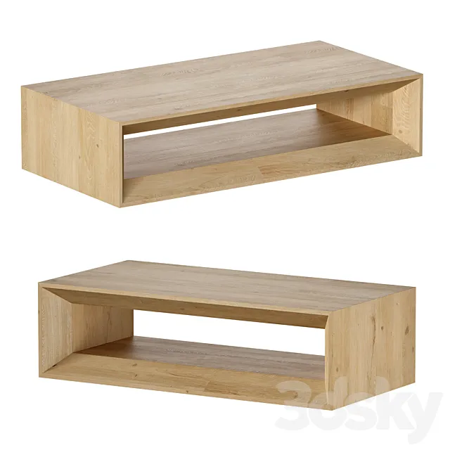 Vernon Large Rectangular Natural 68" Pine Wood Coffee Table with Shelf Crate and Barrel 3D Model