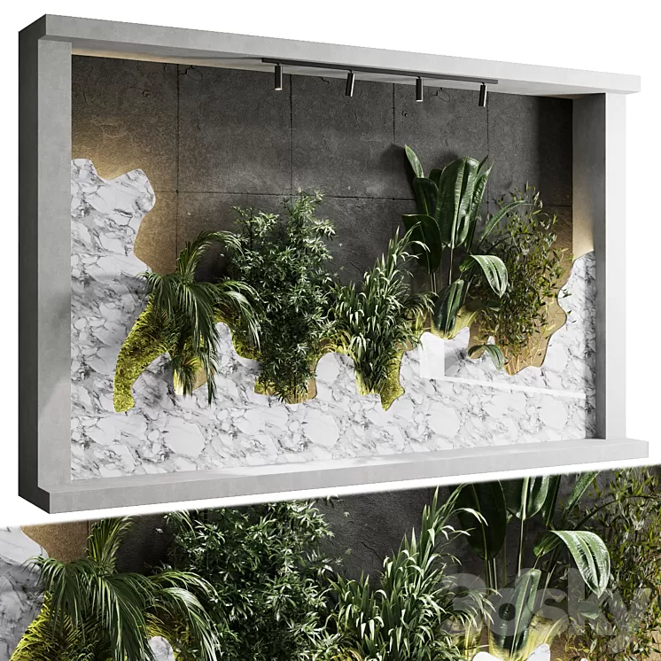Vertical Wall Garden With concrete frame - wall decor houseplants indoor 02 3D Model Free