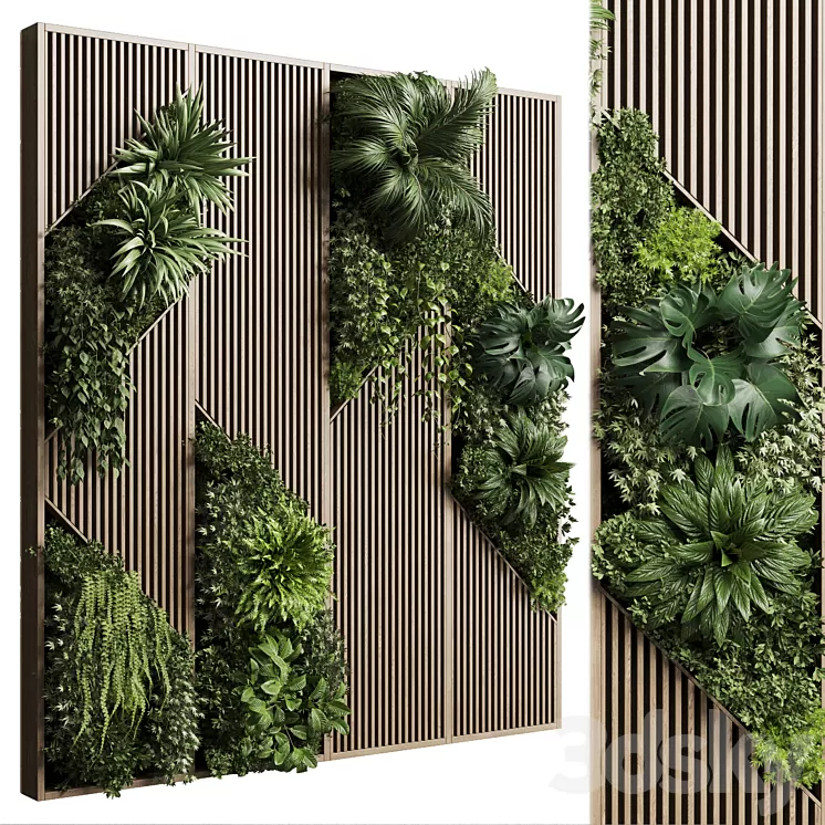 Vertical Wall Garden With Wooden frame - collection of houseplants indoor 41 3D Model Free