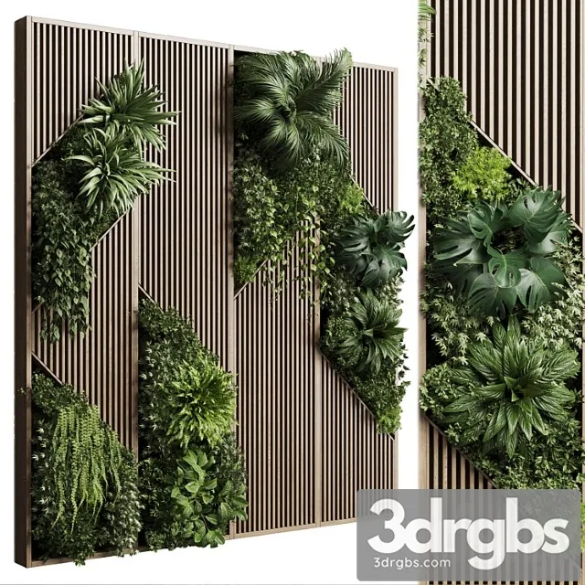 Vertical wall garden with wooden frame - collection of houseplants indoor 41
