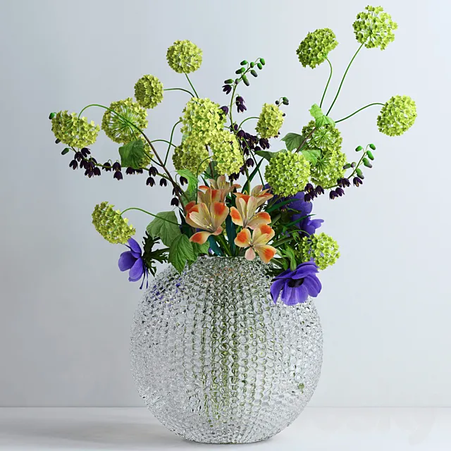 Viburnum. anemones. alstromeria and fritilaria persica 3DModel